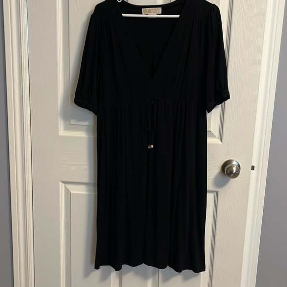 Michael Kors Black Jersey Dress Elasticized Waist Tie Detail Knee Length Large - Picture 1 of 4